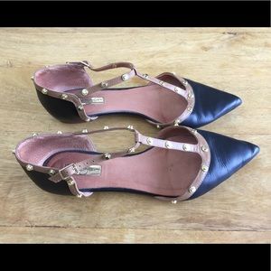 Halogen ‘Olson’ Pointy Toe Studded T-Strap Flat